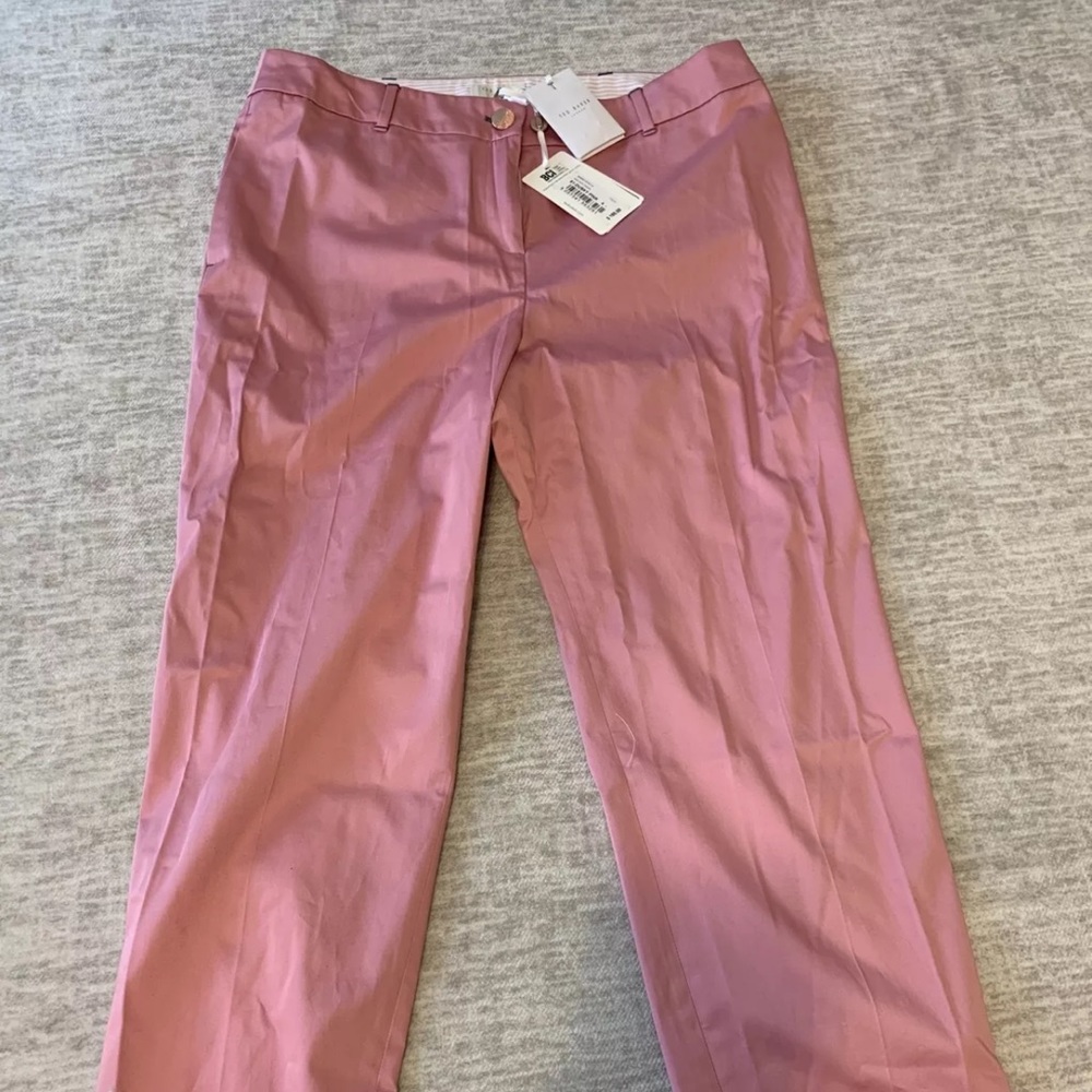 New Ted Baker Pants Size 4 US 10 Pink Saydii Deep Cuff Stretch Cotton Chino